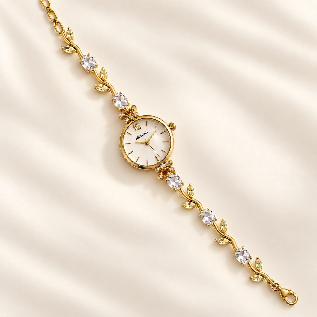 Crystal Champagne Tulip Watch – Gold Elegant