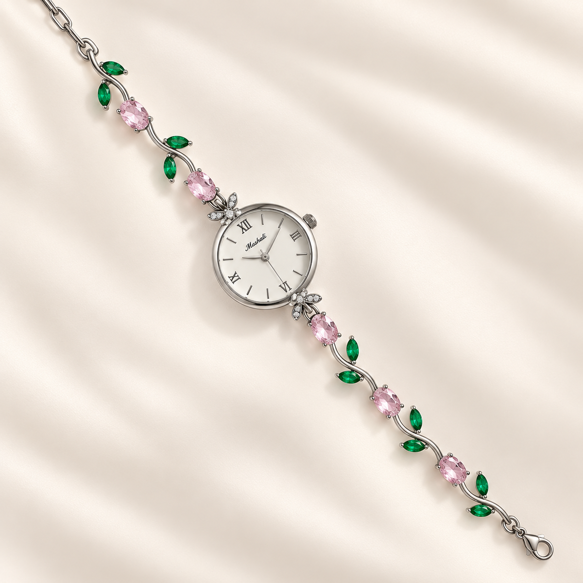 Emerald Blush Tulip Watch – Silver Floral