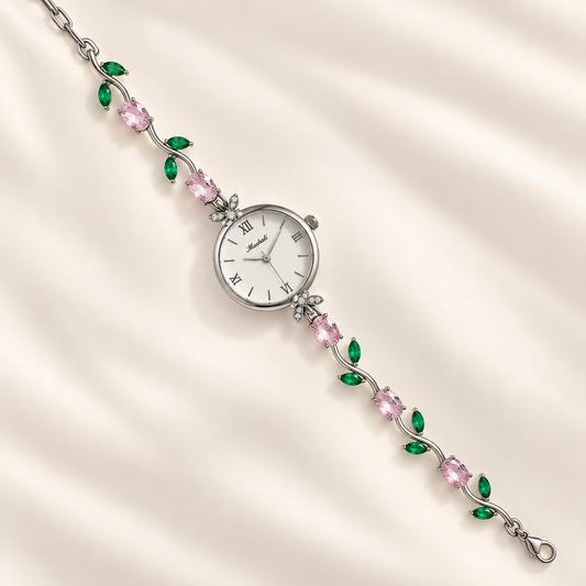 Emerald Blush Tulip Watch – Silver Floral