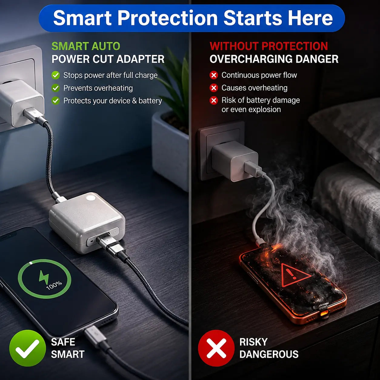 Smart Auto Power Cut Charging Adapter – Automatic Overcharge Protection for USB-C Devices